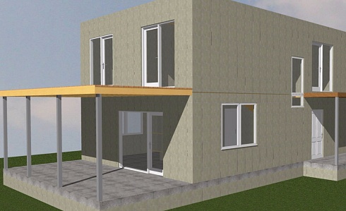 Индивидуальный двухэтажный жилой дом по адресу: Республика Крым, г. Евпатория, пгт. Заозёрное, ул. Аллея Дружбы. Общая площадь - 124,33 м2. Сдан 10.18